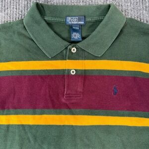 Polo Ralph Lauren Rugby Shirt Green Maroon‎ Yellow Stripes Boys XL 20 Preppy Y2K